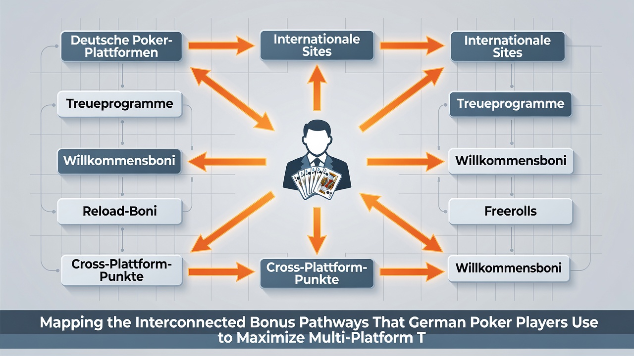 Illustration von Bonusnetzwerken mit Fokus auf deutsche Turnierspieler und Plattformverbindungen