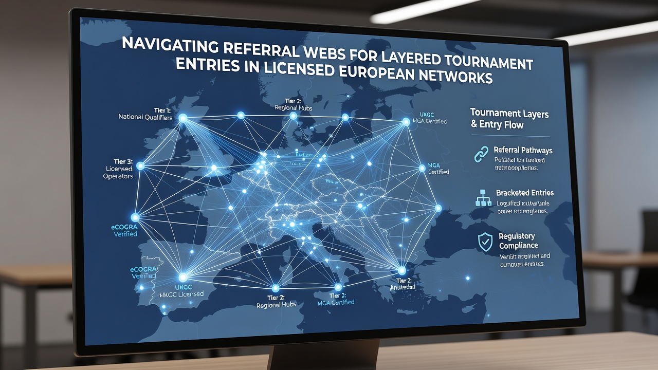 Darstellung von gestaffelten Turnier-Einträgen und Compliance-Pfaden in europäischen Netzwerken